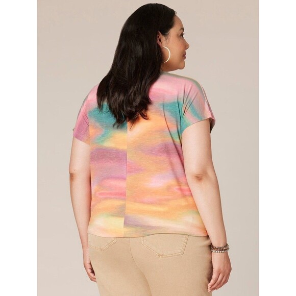 Democracy Womens Short Sleeve Scoop Neck Ombre Print Twist Front Hem Knit Top XL - Picture 3 of 16